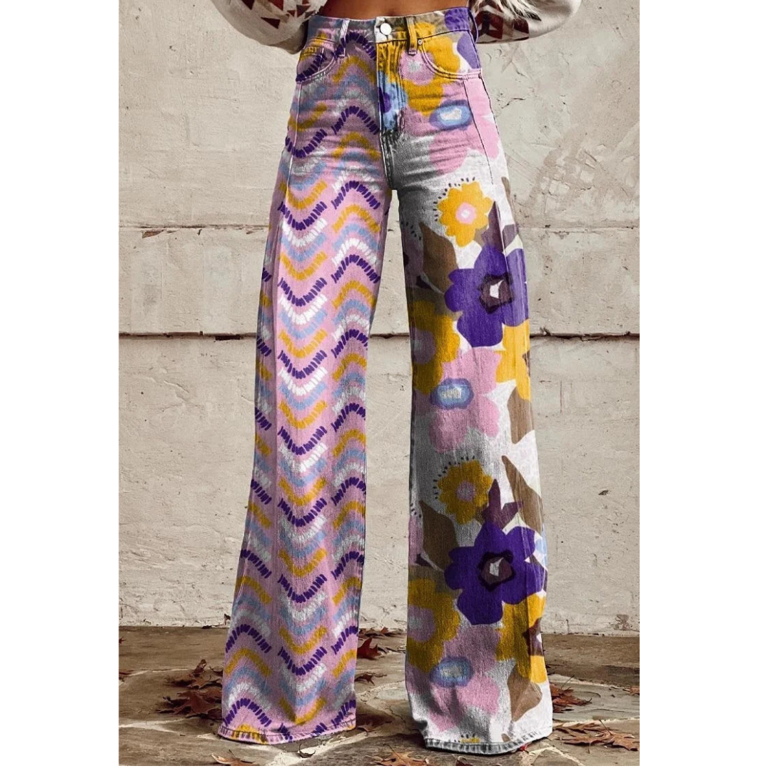 Eloise Wide Leg Pants For Women With Abstract Print