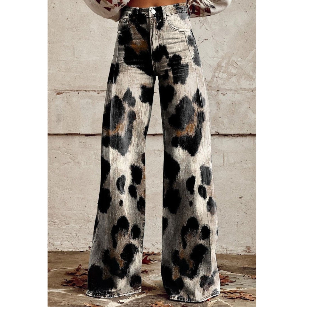 Huguette Womens Wide Leg Pants Bold Pattern Loose Fit
