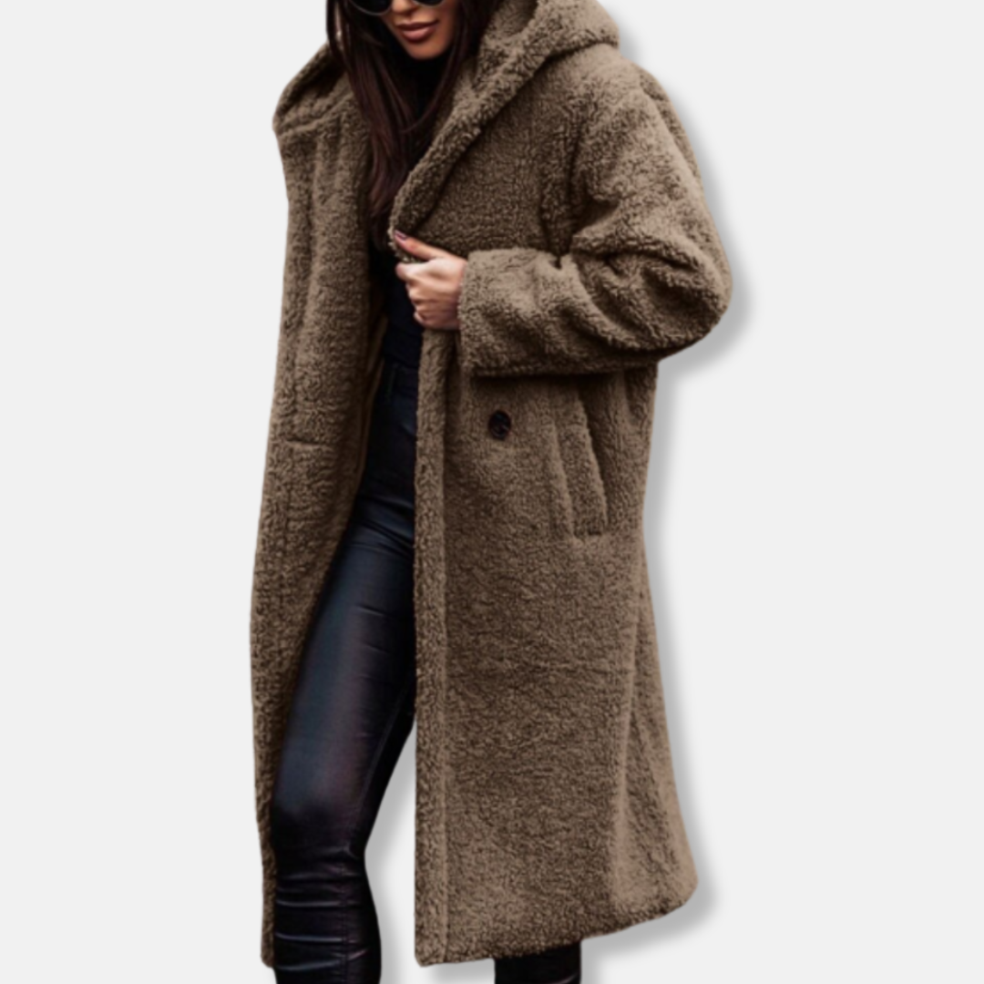 Olivia Fleece Oversized Coat | Hooded Open Front Coat