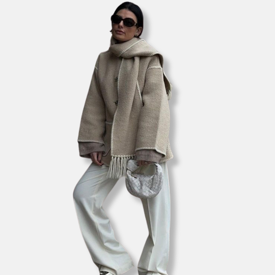 Flora Wool Relaxed Fit Jacket | High Neck Long Sleeve Jacket