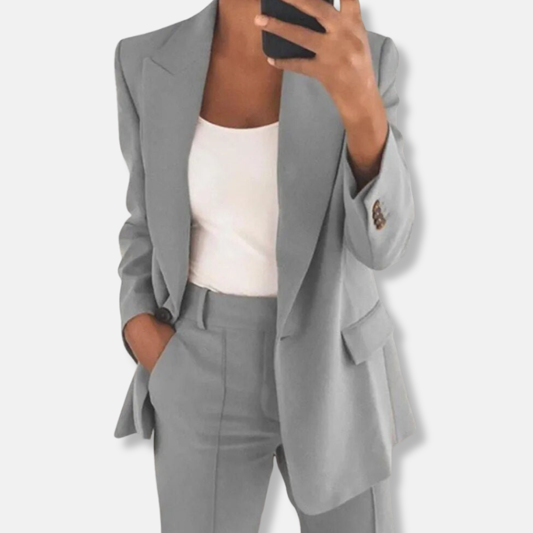 Florence Relaxed Fit Blazer Wide Leg Trousers | Button Cuffs Flap Pockets Business Two-Piece Set