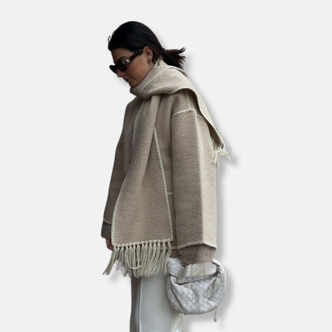 Flora Wool Relaxed Fit Jacket | High Neck Long Sleeve Jacket