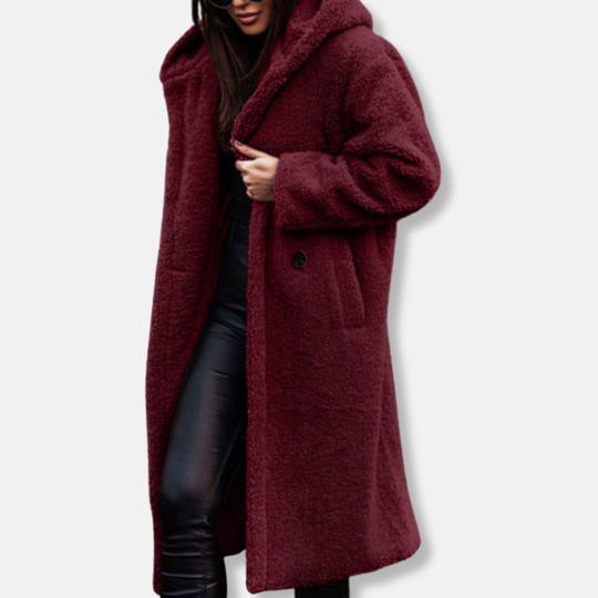 Olivia Fleece Oversized Coat | Hooded Open Front Coat