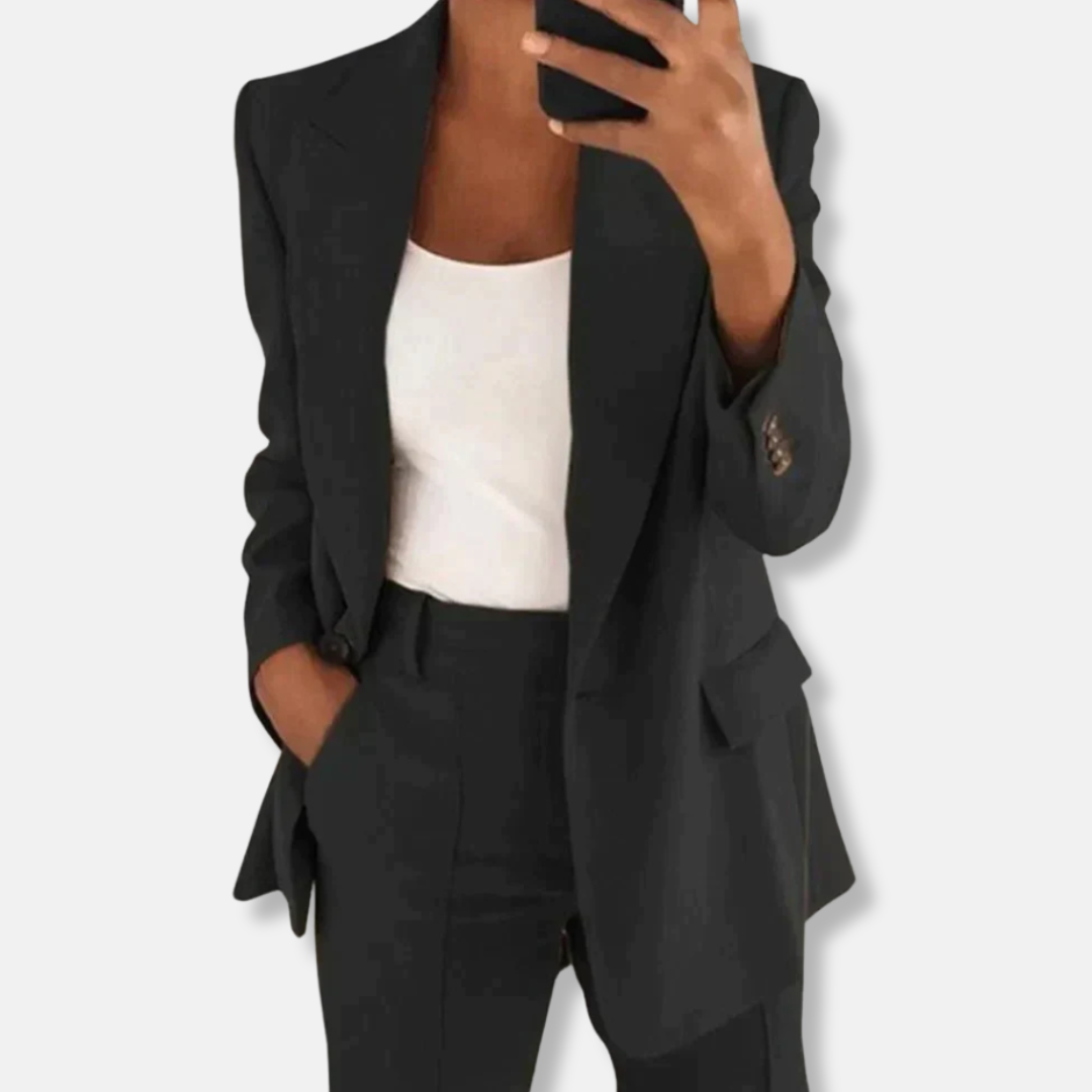 Florence Relaxed Fit Blazer Wide Leg Trousers | Button Cuffs Flap Pockets Business Two-Piece Set