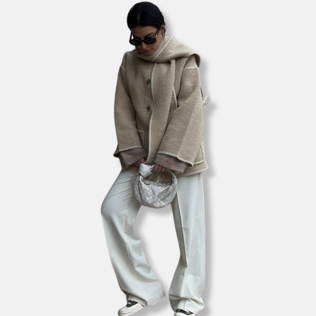 Flora Wool Relaxed Fit Jacket | High Neck Long Sleeve Jacket