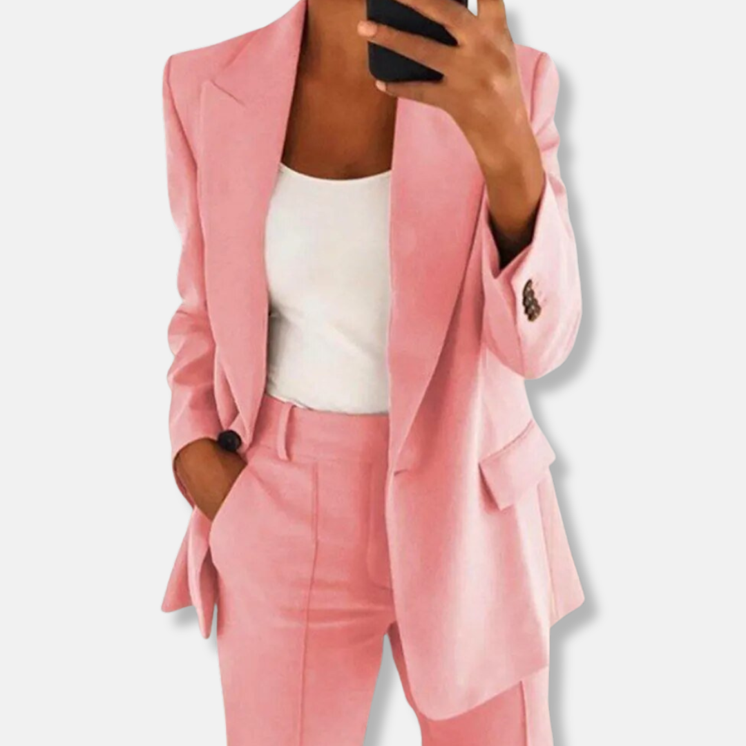 Florence Relaxed Fit Blazer Wide Leg Trousers | Button Cuffs Flap Pockets Business Two-Piece Set