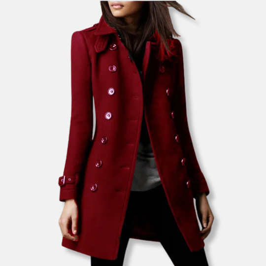 Freya Wool Regular Fit Trench Coat | Double-Breasted Button Front Trench Coat