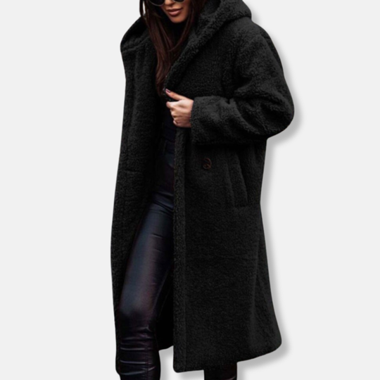 Olivia Fleece Oversized Coat | Hooded Open Front Coat
