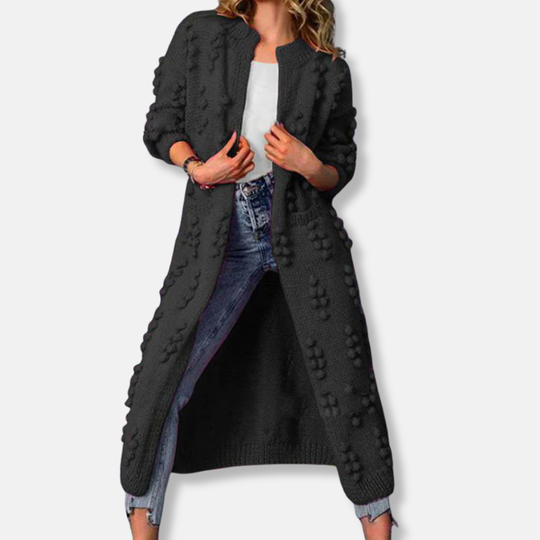 Isla Wool Maxi Cardigan | Bobble Knit Open Front Maxi Cardigan