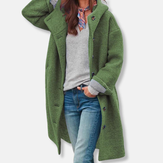 Sienna Wool Oversized Coat | Button Front Hooded Coat