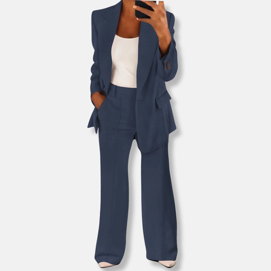 Florence Relaxed Fit Blazer Wide Leg Trousers | Button Cuffs Flap Pockets Business Two-Piece Set