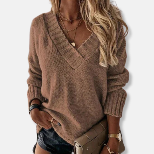 Isla Oversized Sweatshirt | V-Neck Ribbed Trim Sweatshirt