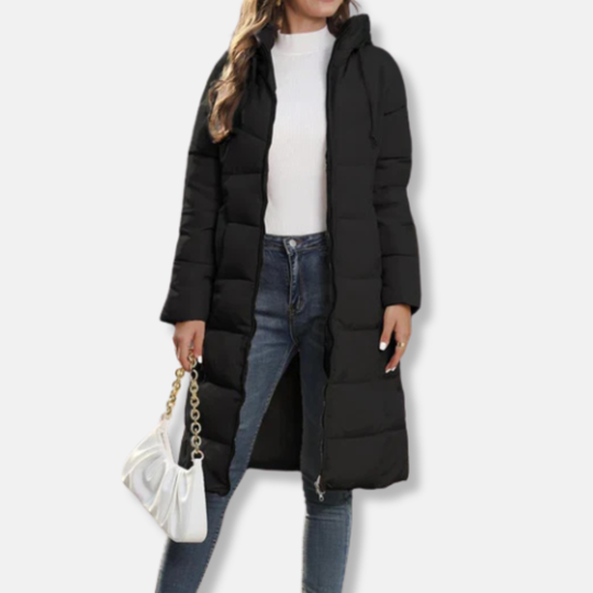 Amelia Hooded Puffer Coat | Quilted Regular Fit Knee-Length Coat