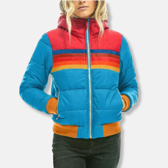 Isla Hooded Relaxed Fit Puffer Jacket | Quilted Striped Hip-Length Puffer Jacket