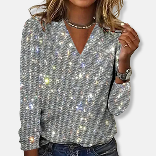 Isla Glitter Embellished Sweater | V-Neck Sweater