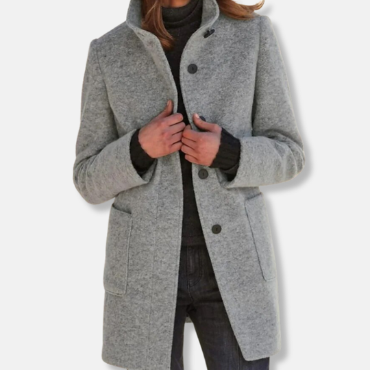 Isabella Straight Fit Wool Coat | Collared Button Front Coat