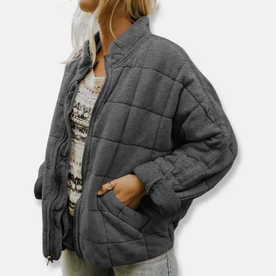 Isabella Fleece Relaxed Fit Quilted Jacket | Stand Collar Hip-Length Jacket
