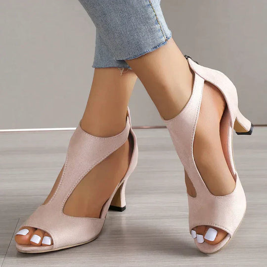 Olivia Orthopedic Heels | Cutout Design Block Heel Peep-Toe Heels