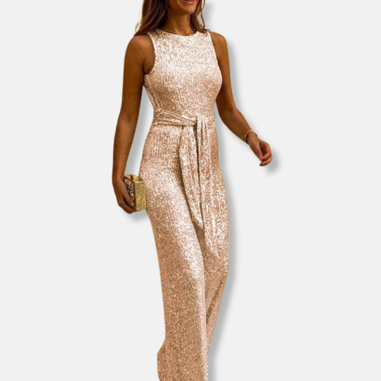 Rosie Relaxed Fit Jumpsuit | Glittered  Sleeveless Crewneck Jumpsuit