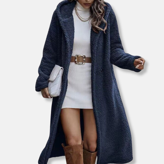 Olivia Fleece Oversized Coat | Hooded Open Front Coat