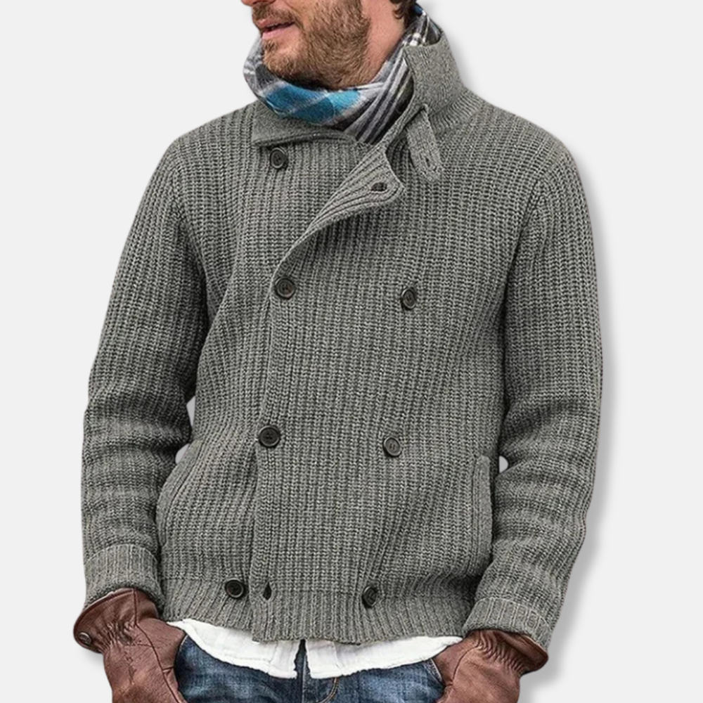 Theodore Knitted Jacket | Double-Breasted High Collar Jacket