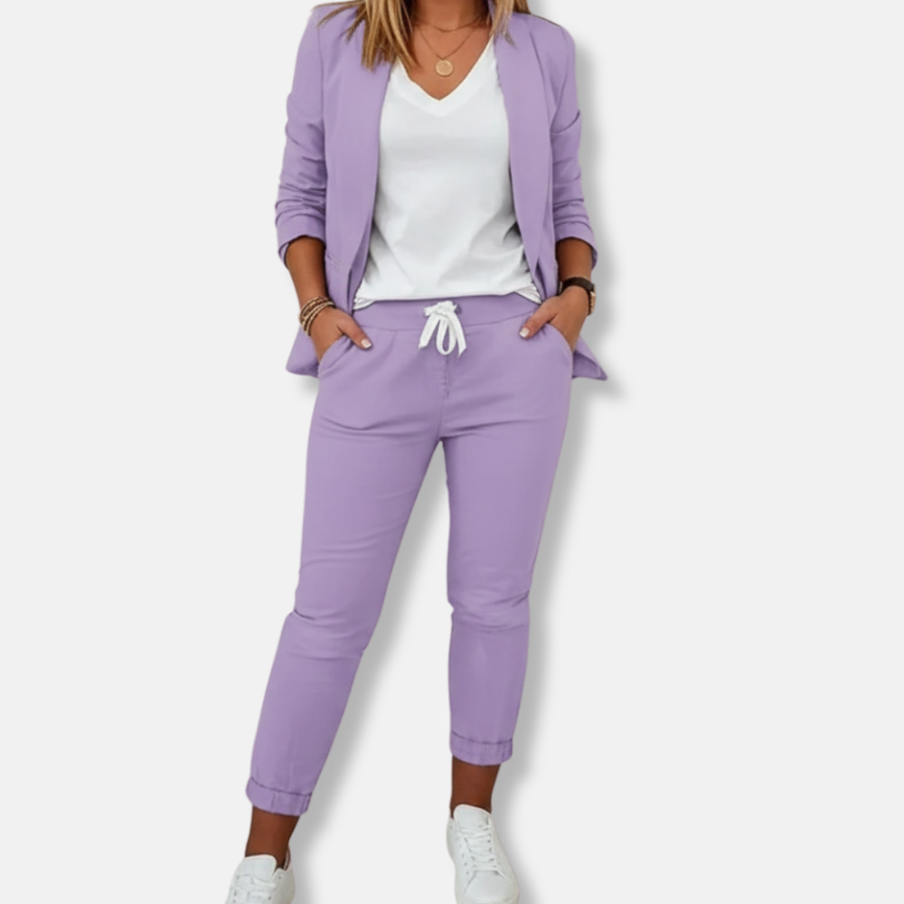 Viola Regular Fit Two-Piece Set | Lapel Collar Blazer & Jogger Pants Set