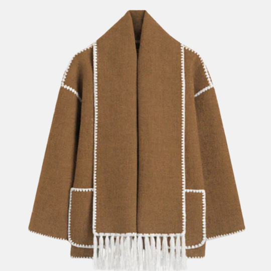 Flora Wool Relaxed Fit Jacket | High Neck Long Sleeve Jacket