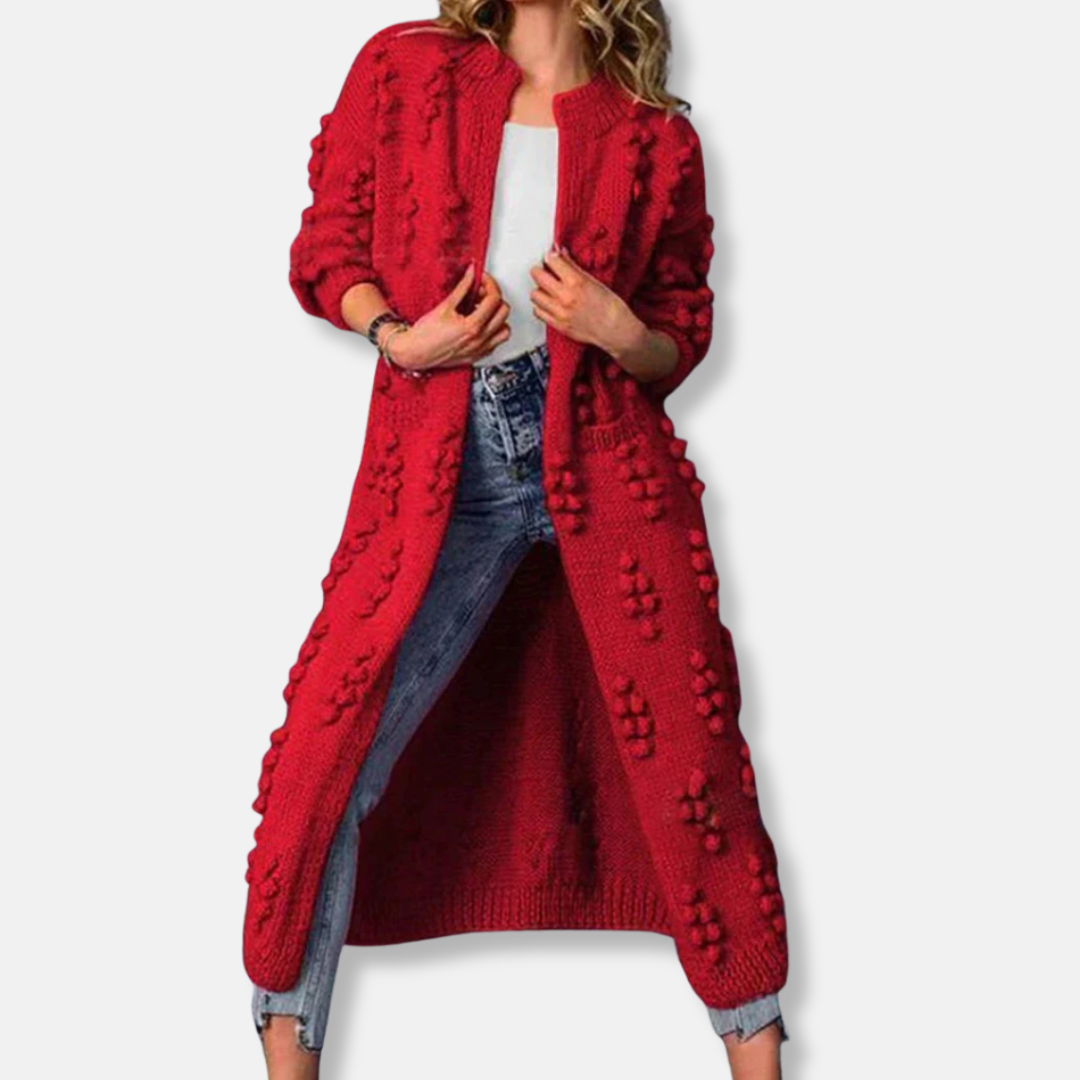 Isla Wool Maxi Cardigan | Bobble Knit Open Front Maxi Cardigan