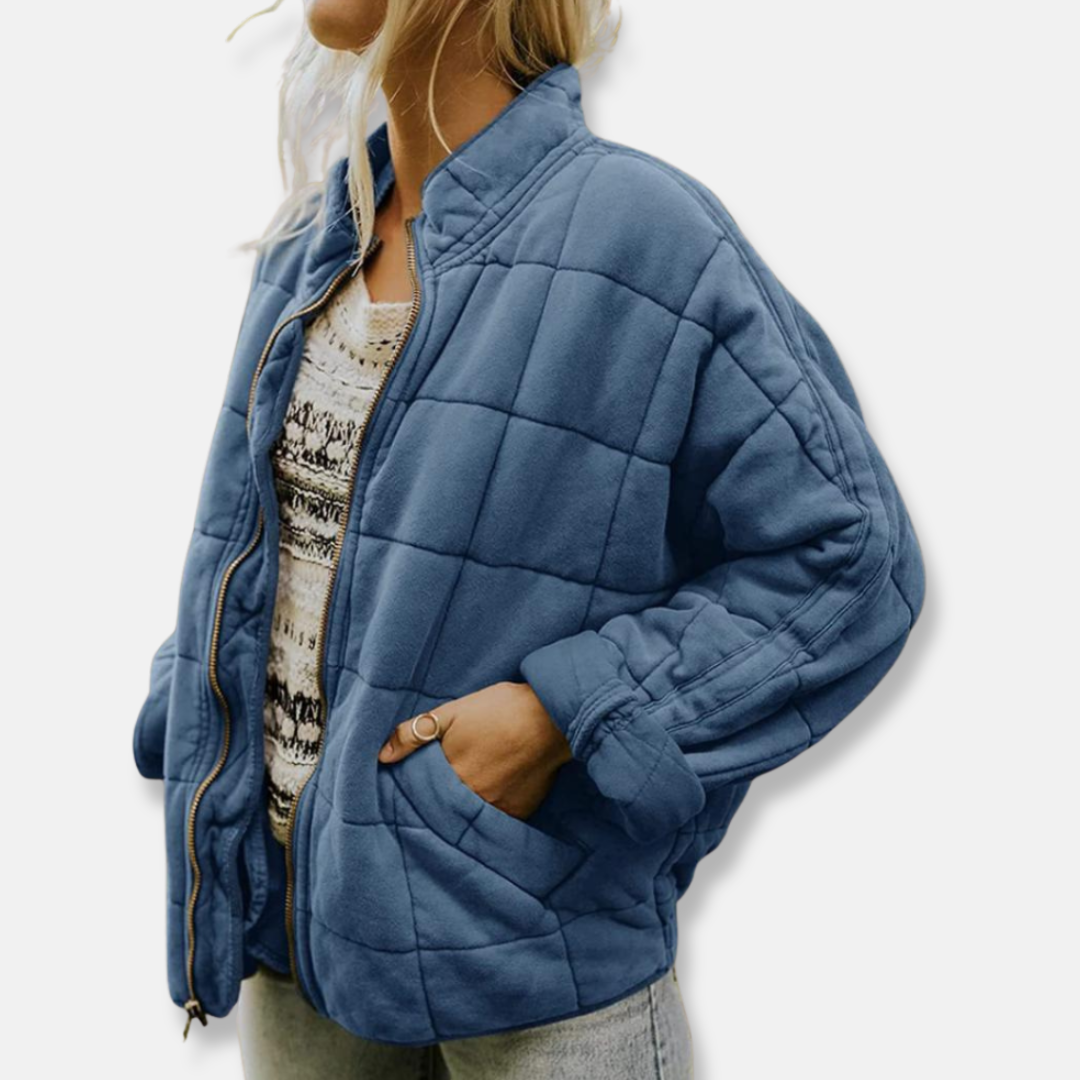 Isabella Fleece Relaxed Fit Quilted Jacket | Stand Collar Hip-Length Jacket