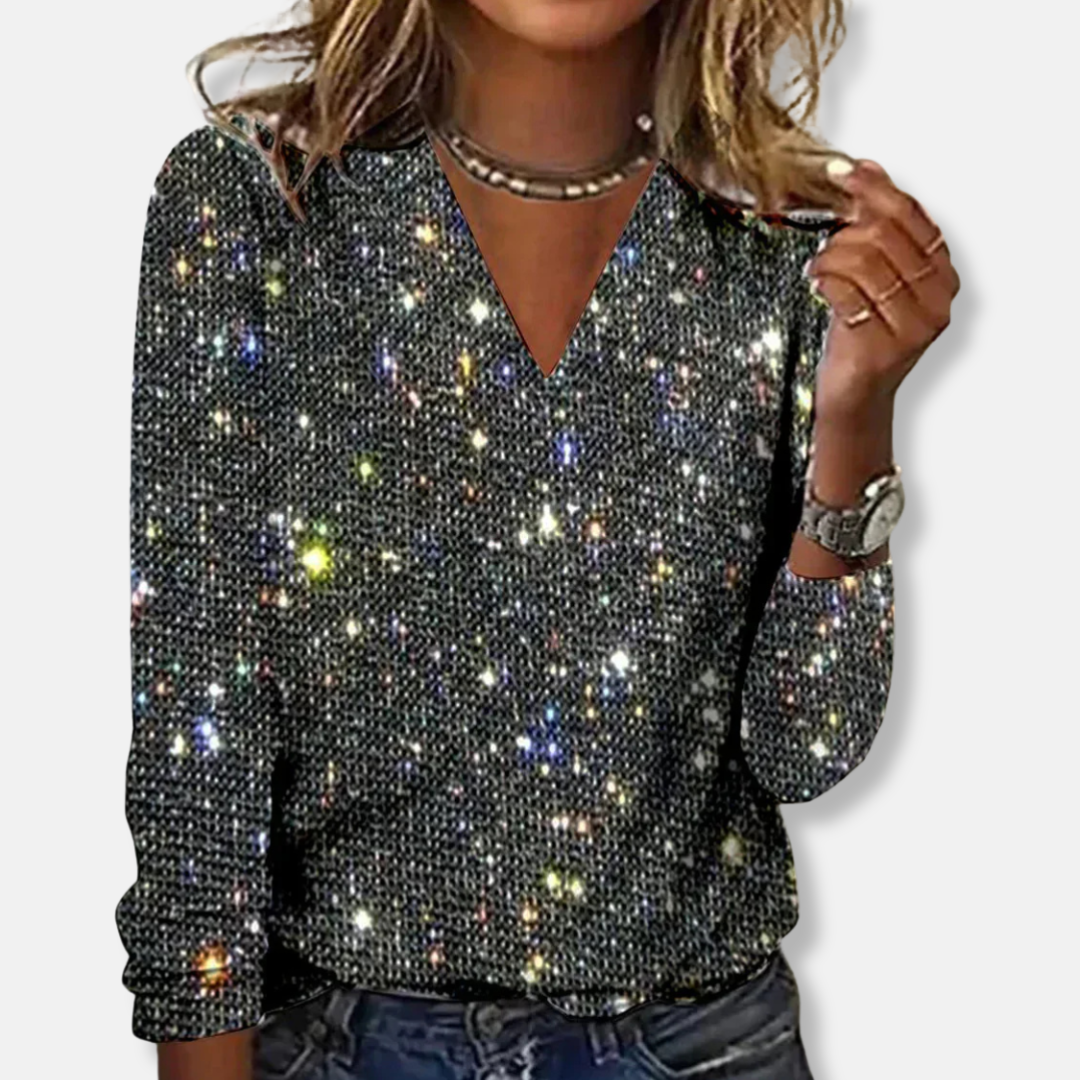 Isla Glitter Embellished Sweater | V-Neck Sweater