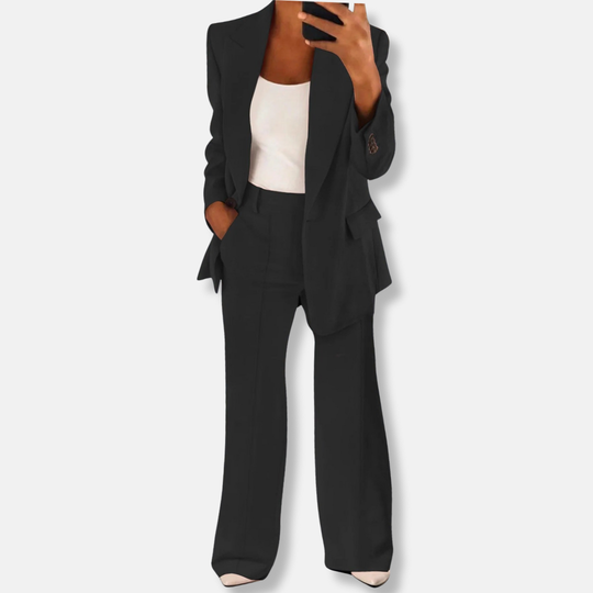Florence Relaxed Fit Blazer Wide Leg Trousers | Button Cuffs Flap Pockets Business Two-Piece Set
