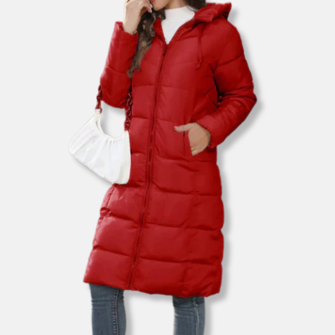 Amelia Hooded Puffer Coat | Quilted Regular Fit Knee-Length Coat