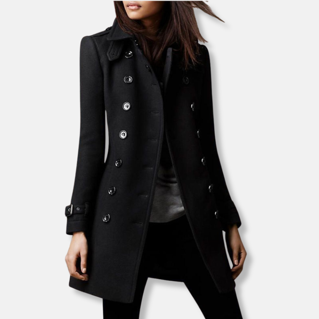 Freya Wool Regular Fit Trench Coat | Double-Breasted Button Front Trench Coat