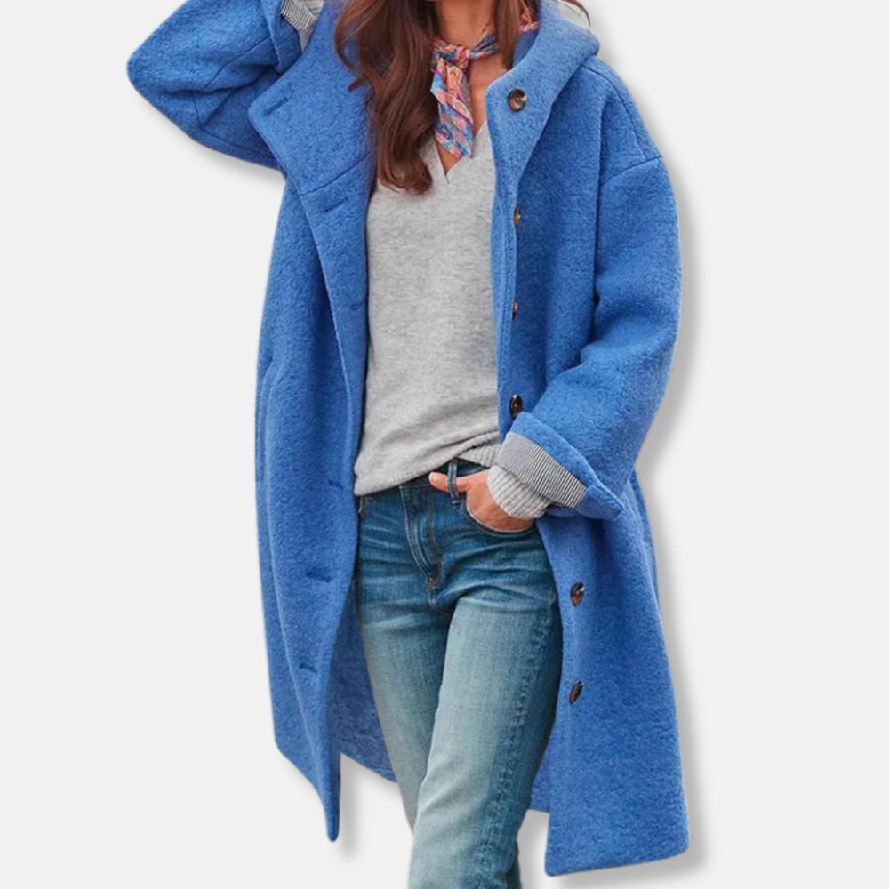 Sienna Wool Oversized Coat | Button Front Hooded Coat