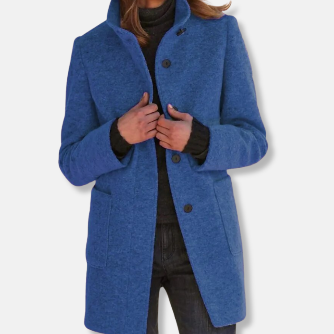 Isabella Straight Fit Wool Coat | Collared Button Front Coat