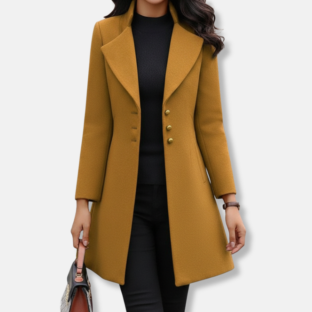 Sienna Wool Tailored Coat | Collared Button Front Coat