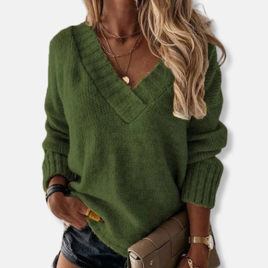 Isla Oversized Sweatshirt | V-Neck Ribbed Trim Sweatshirt