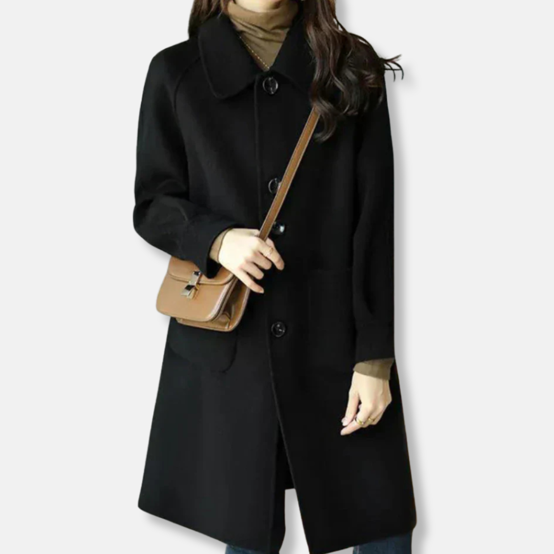 Florence Wool Relaxed Fit Coat | Collared Button Front Winter Coat
