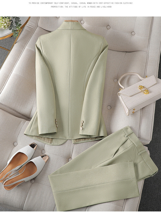 Isla Tailored Fit Blazer and Straight Leg Trousers Two-Piece Set | Double-Breasted Gold-Tone Buttons Set