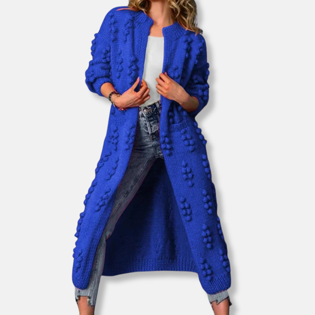 Isla Wool Maxi Cardigan | Bobble Knit Open Front Maxi Cardigan