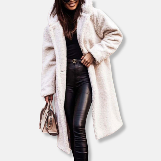 Olivia Fleece Oversized Coat | Hooded Open Front Coat