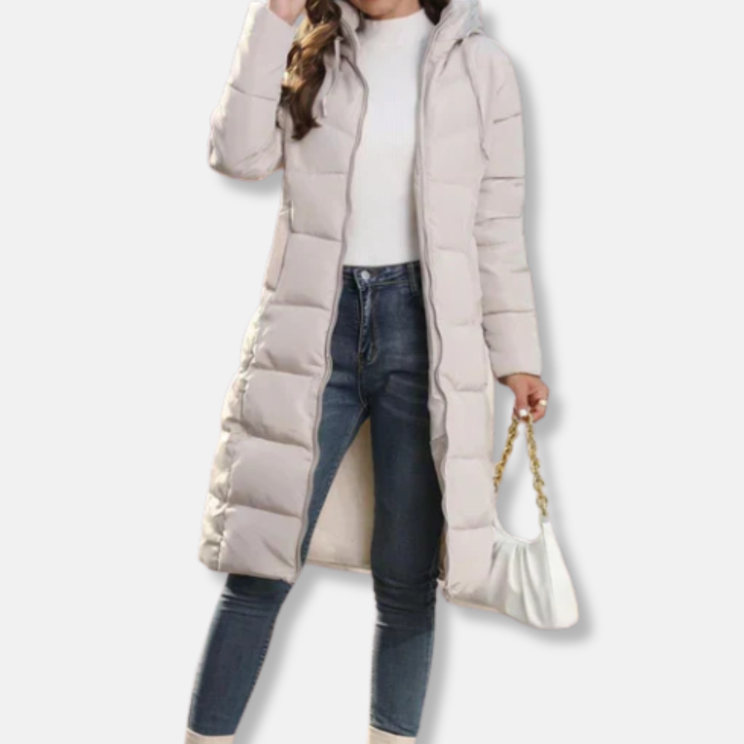 Amelia Hooded Puffer Coat | Quilted Regular Fit Knee-Length Coat