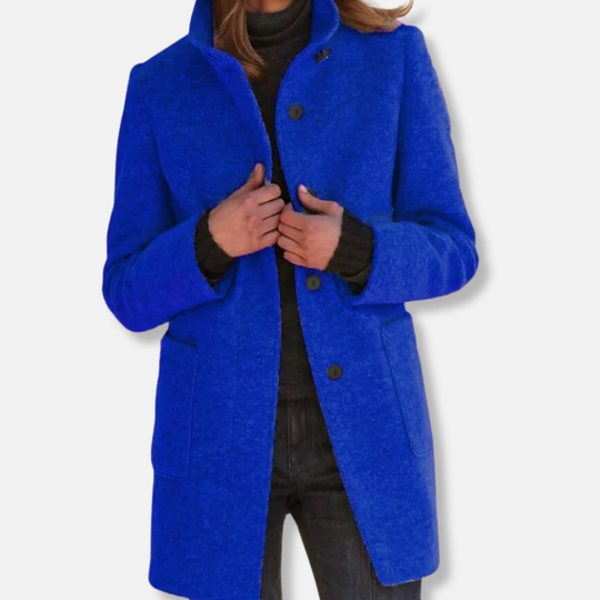 Isabella Straight Fit Wool Coat | Collared Button Front Coat