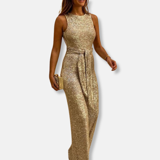 Rosie Relaxed Fit Jumpsuit | Glittered  Sleeveless Crewneck Jumpsuit