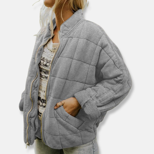 Isabella Fleece Relaxed Fit Quilted Jacket | Stand Collar Hip-Length Jacket
