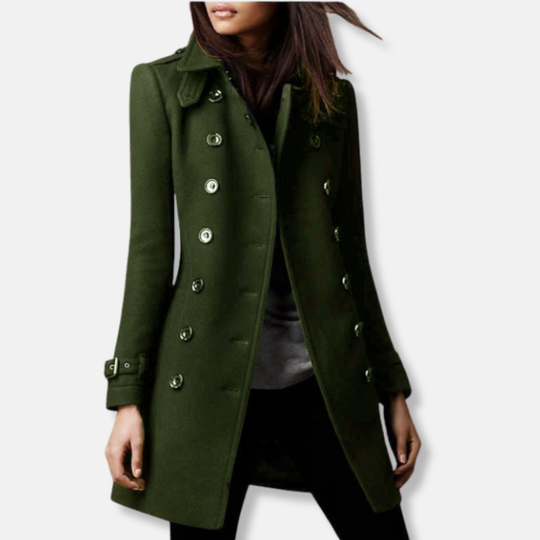 Freya Wool Regular Fit Trench Coat | Double-Breasted Button Front Trench Coat