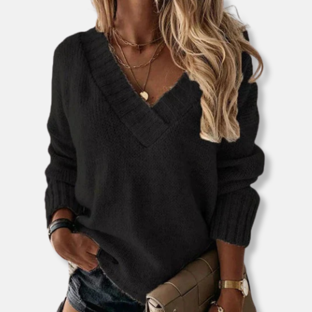 Isla Oversized Sweatshirt | V-Neck Ribbed Trim Sweatshirt
