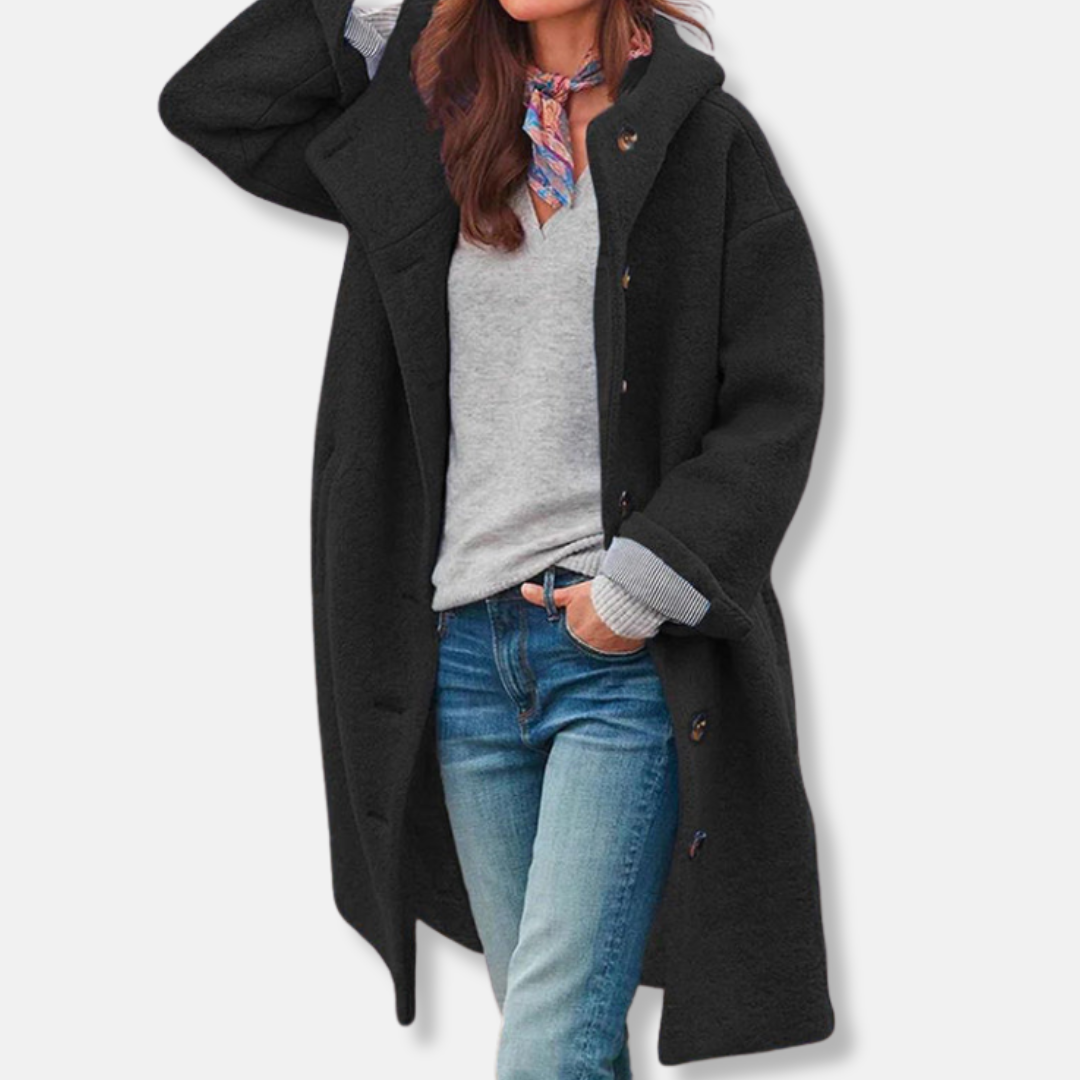 Sienna Wool Oversized Coat | Button Front Hooded Coat