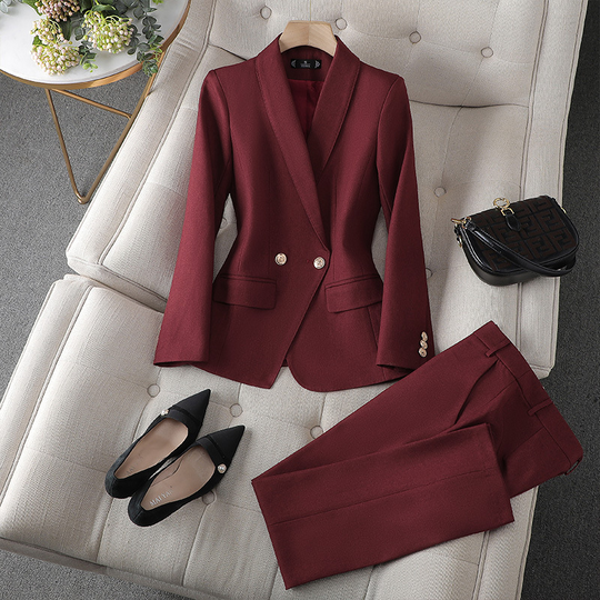 Isla Tailored Fit Blazer and Straight Leg Trousers Two-Piece Set | Double-Breasted Gold-Tone Buttons Set