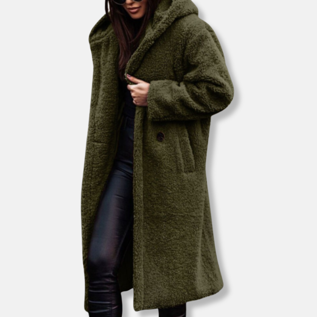 Olivia Fleece Oversized Coat | Hooded Open Front Coat